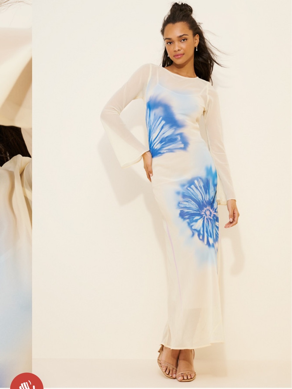 Especia Sheer Long-Sleeve Maxi Dress with Blue Floral Print